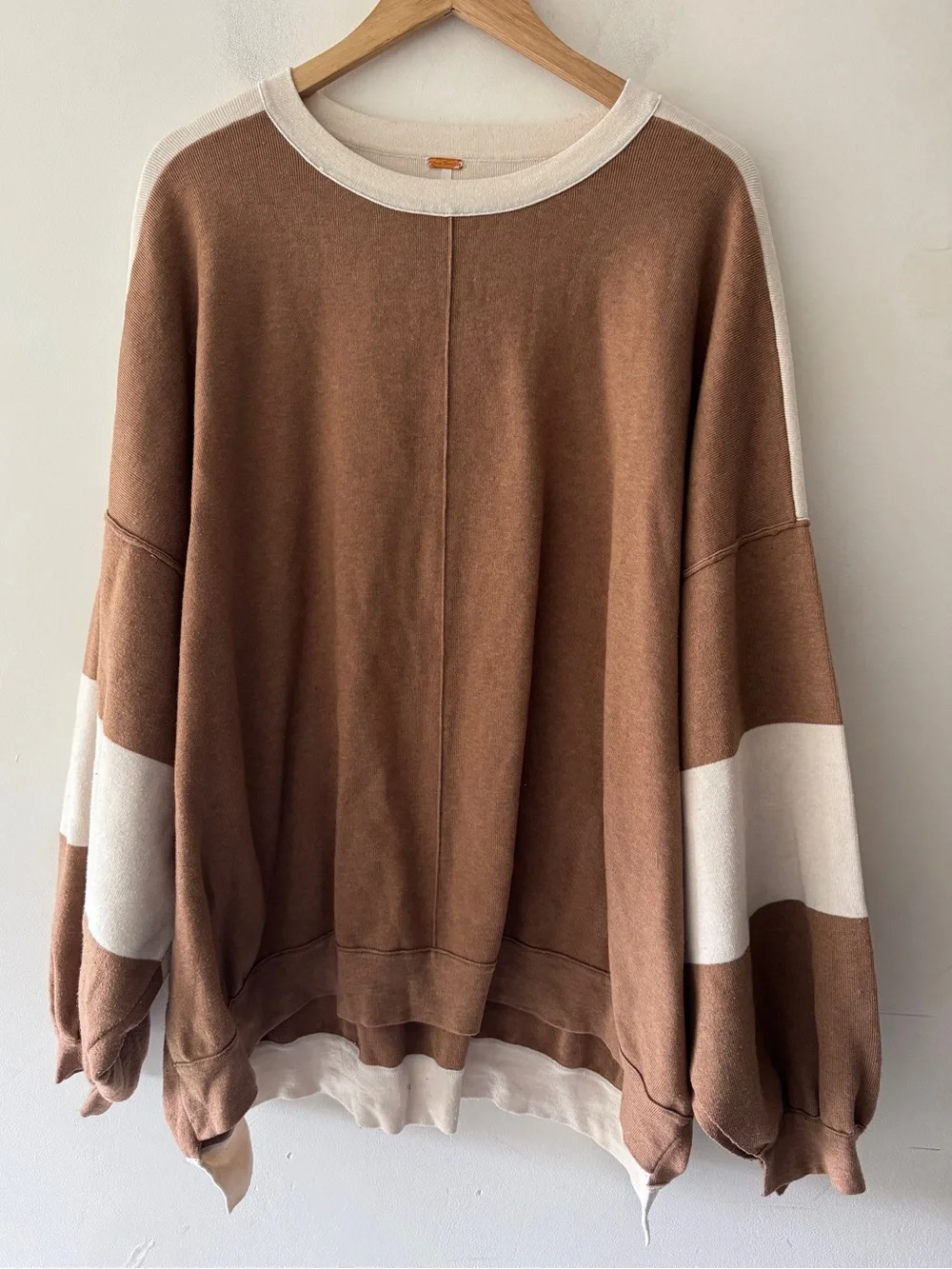Free People Oversized Uptown Colorblock‎ Pullover Brown and White